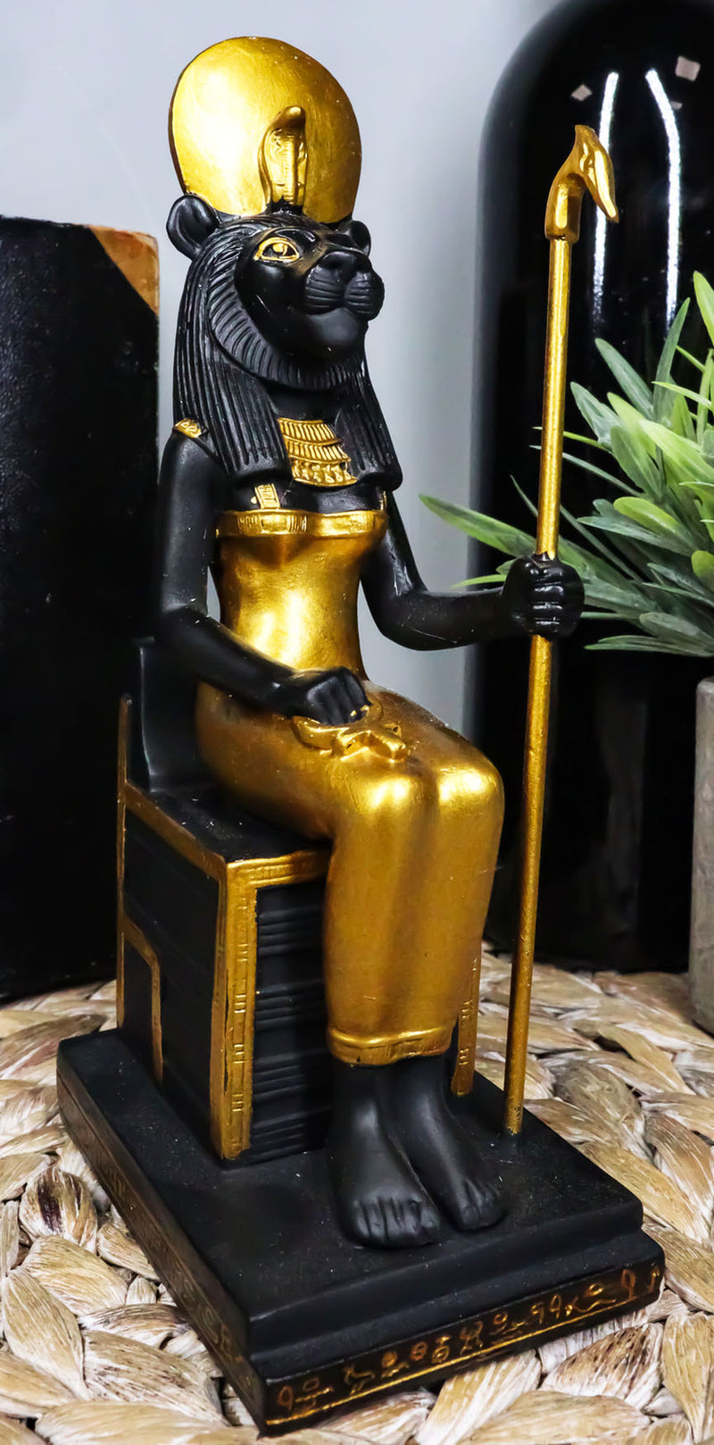 Ancient Egyptian Religion Decor Sekhmet Sitting on Throne God Statue Collectible