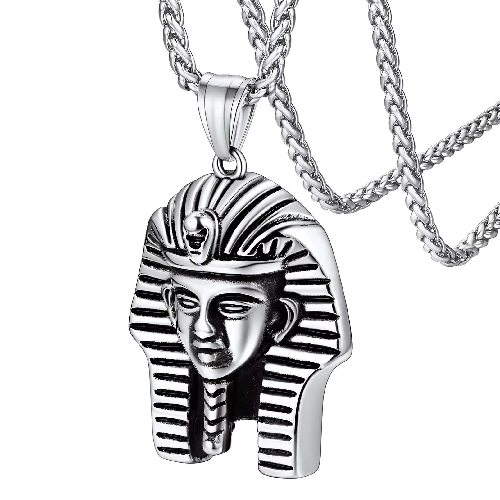 Ancient Egyptian Symbol Necklaces Stainless Steel Eagle Triangle Pyramid Ankh Cross Bastet Anubis Pharaoh Pendant Jewelry
