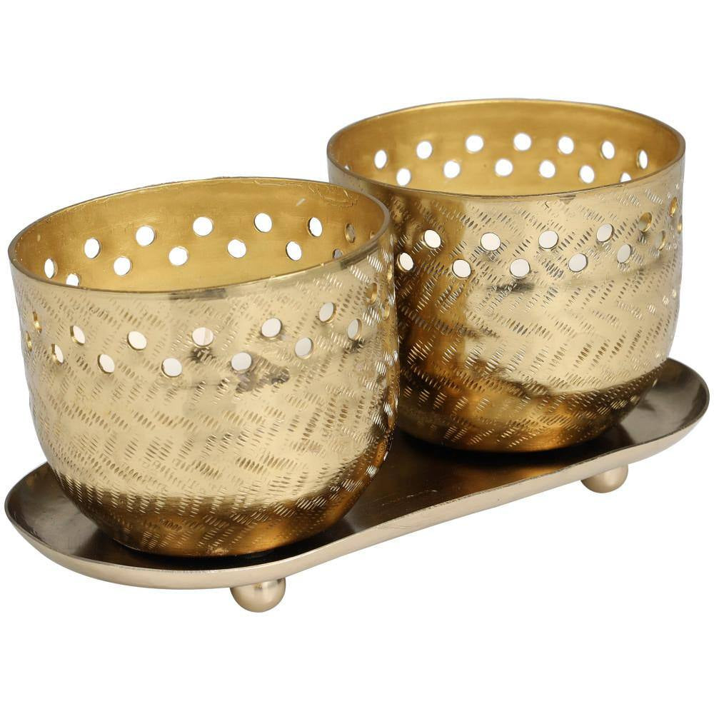 Gold Egyptian Mint Scented Cutout Spotted 7 Oz. 1 Wick Candle with White Wax (Set of 2)