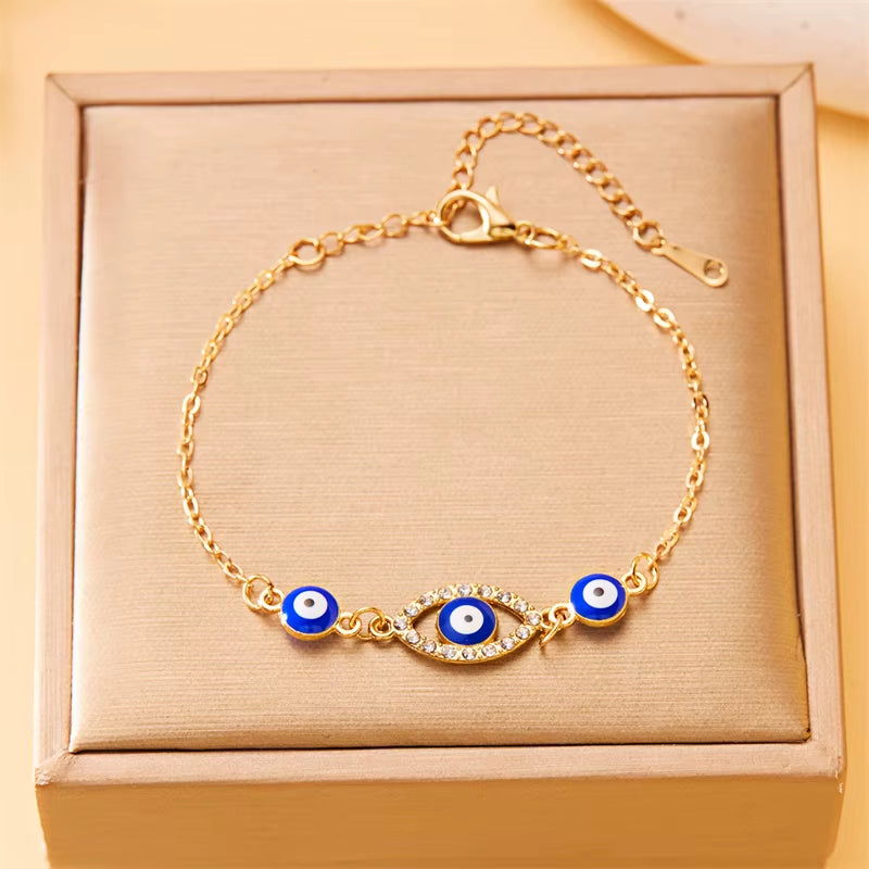 New Fashion Turkish Blue Evil Eye Bracelet for Women Simple Adjustable Lucky Chain Zircon Eye Bracelet Jewelry Birthday Gifts