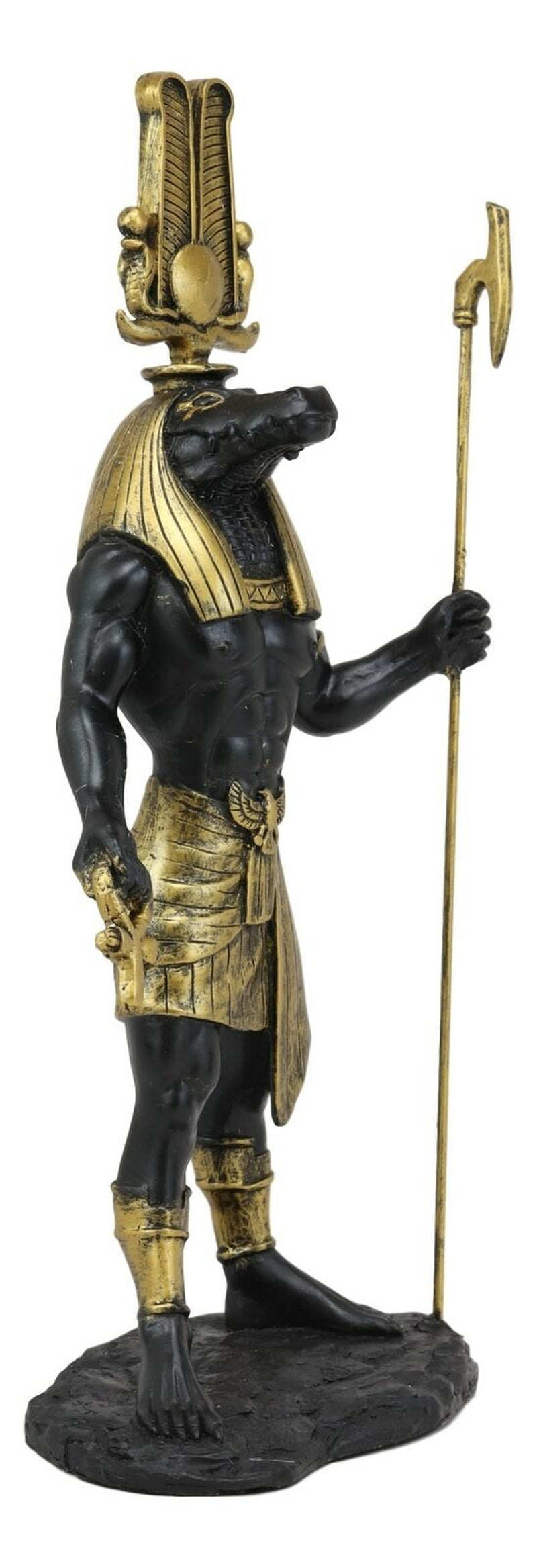 Ebros Black and Gold Egyptian Benevolent God Sobek with Crocodile Head Statue
