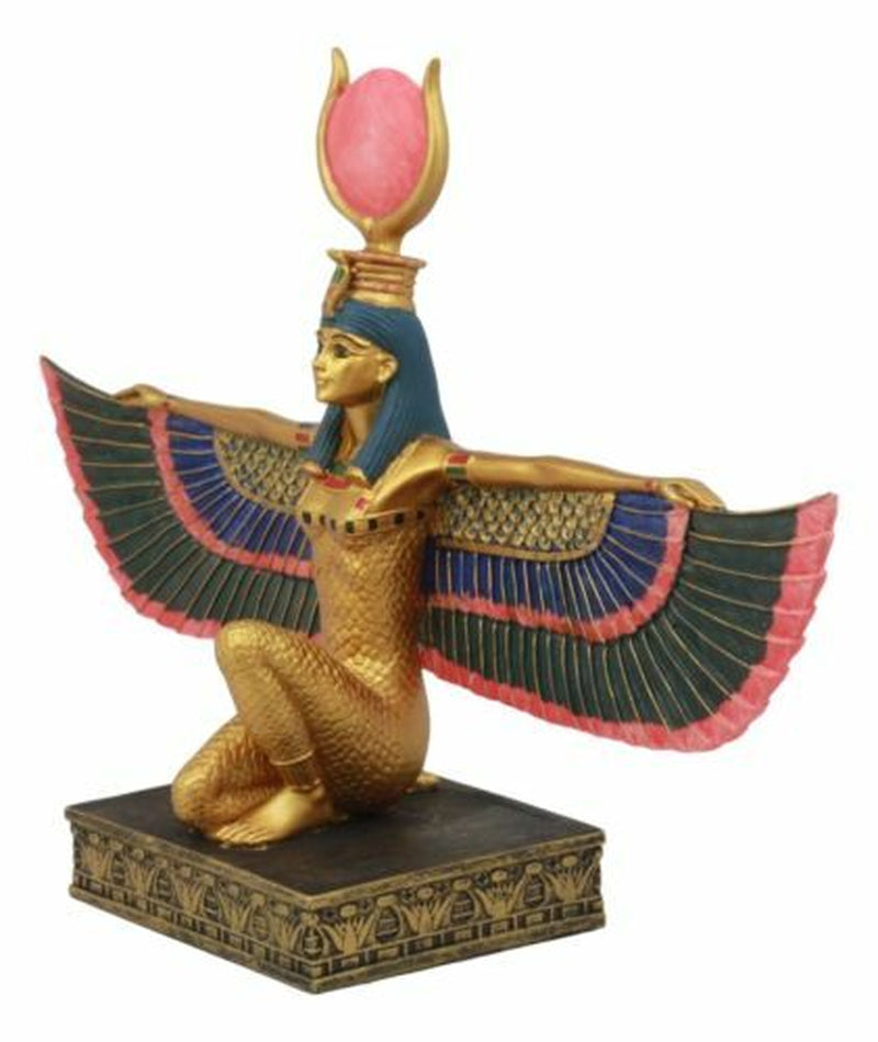 Egyptian Goddess of Motherhood Kneeling Isis with Open Wings Statue 12.75"Long