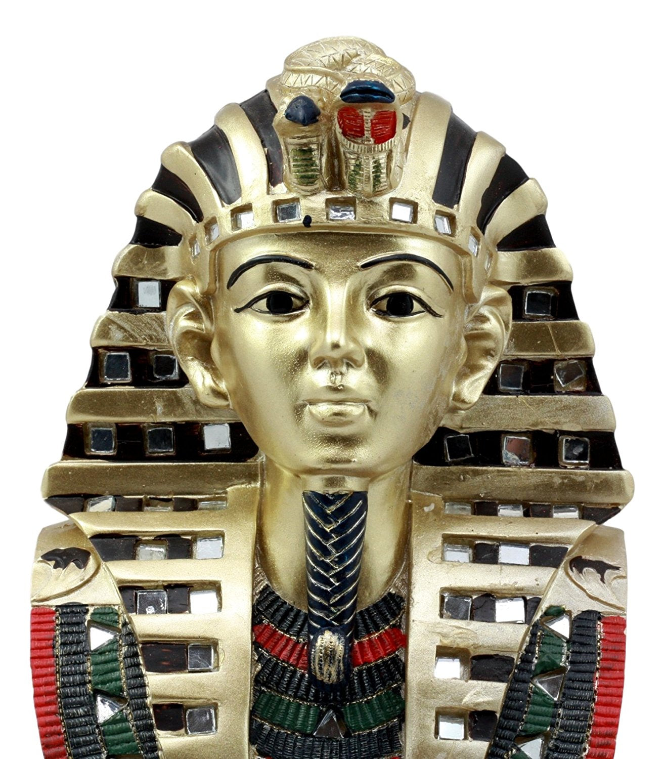 Ebros Golden Mask of King Tut Statue 8"H Pharaoh Vulture and Cobra Crown Bust Egyptian Dynasty Decorative Figurine