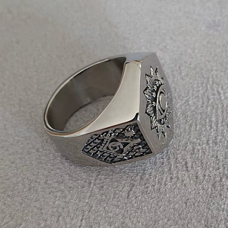 All Seeing Eye Ring Men'S 316L Stainless Steel AG Masonic Rings Heavy Metal Freemason Biker Jewelry Dropshipping Store