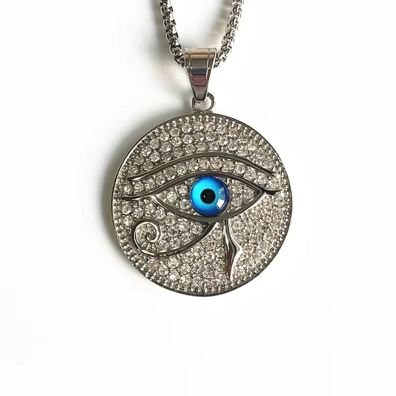 Hip Hop Ancient Egypt round Jewelry Collares Gold Color Stainless Steel Chain Egyptian Eye of Horus Necklaces & Pendants