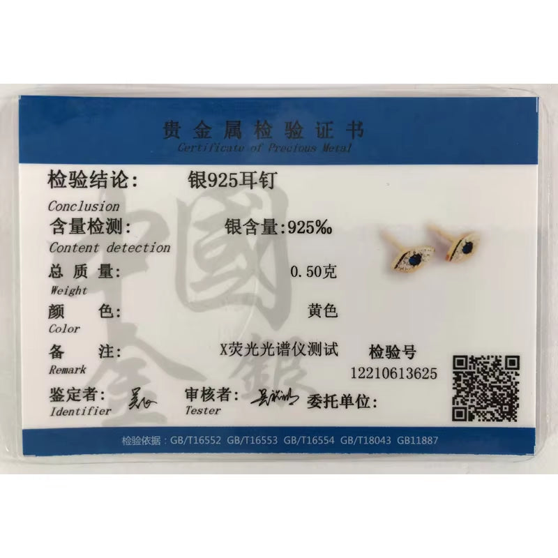 Genuine 100% Sterling Silver Pave Blue Zircon Demon Eyes Stud Earrings for Women Fashion Bihemian Evil Eye Jewelry Gift