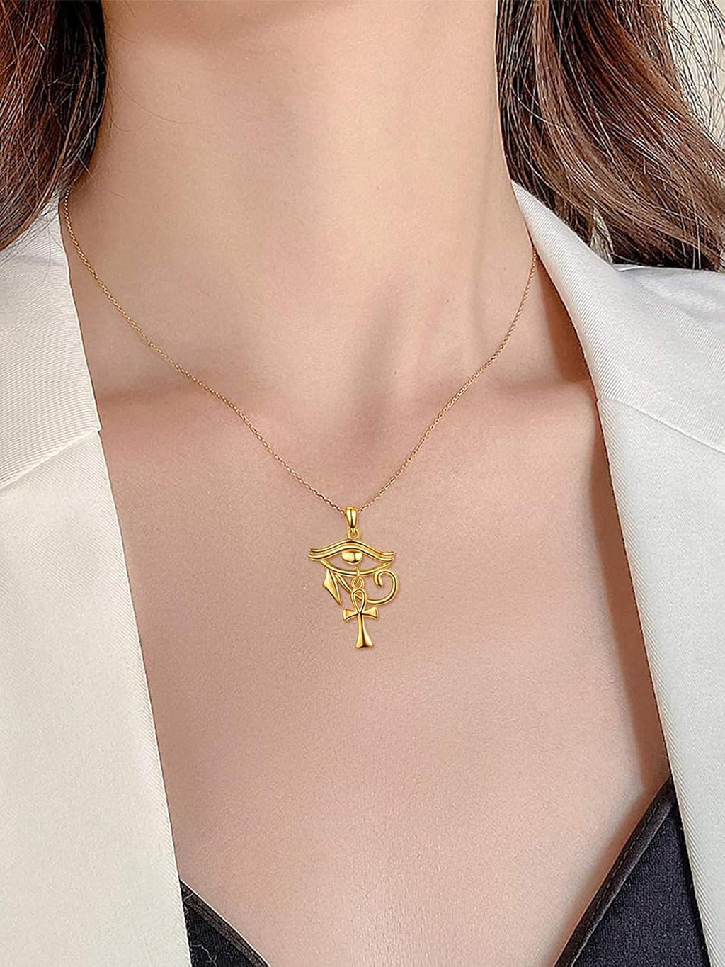 Eye of Horus with Ankh Pendant Necklace for Women Men 925 Sterling Silver Egyptian Protection Jewelry Gift for Birthday Christmas