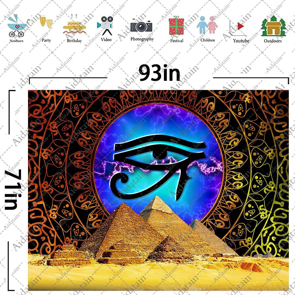 Ancient Egyptian Mythology Pyramid Eye of Horus Mandala Flannel Huge Size 93X71 Inches Tapestry for Bedroom Living Room