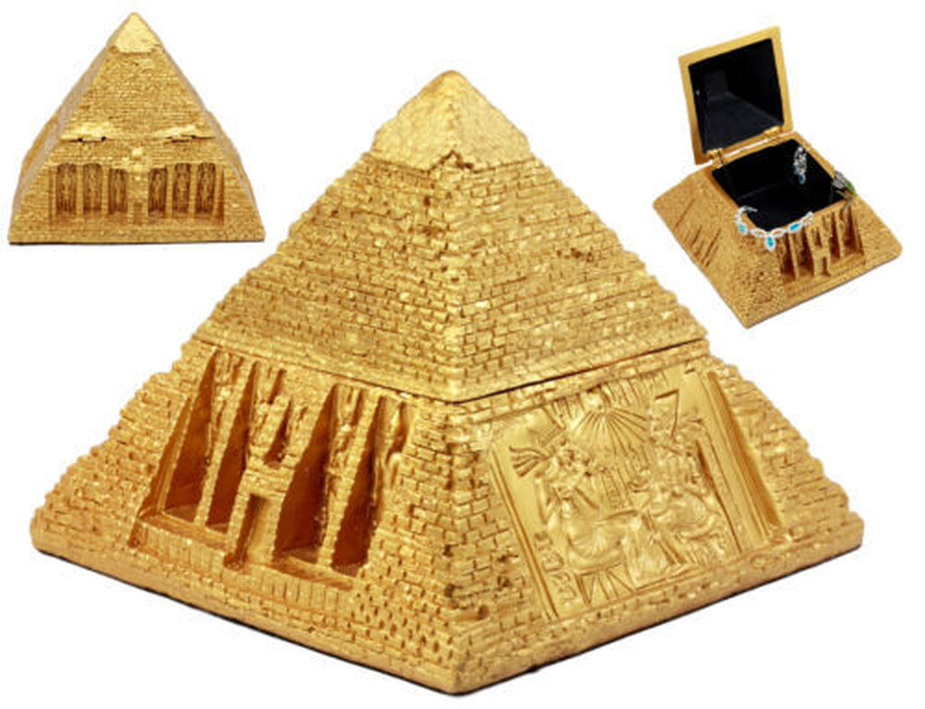 Ebros Egyptian Tomb Golden Pyramid of Deities Gods Jewelry Ornament Box 7"L