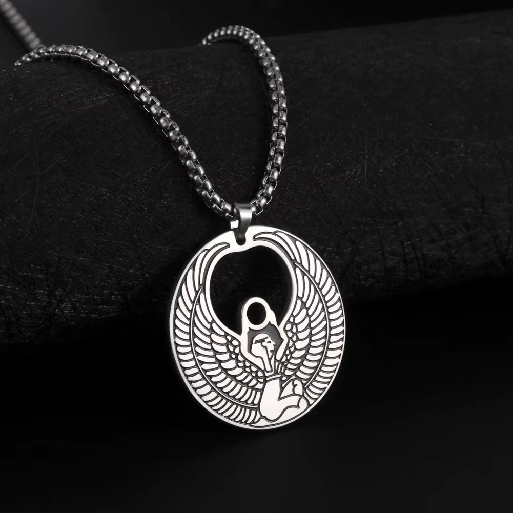 Egyptian Pyramid Pharaoh Isis Amulet Pendant Necklaces for Women Men Stainless Steel Jewelry Vintage Talisman African Gift