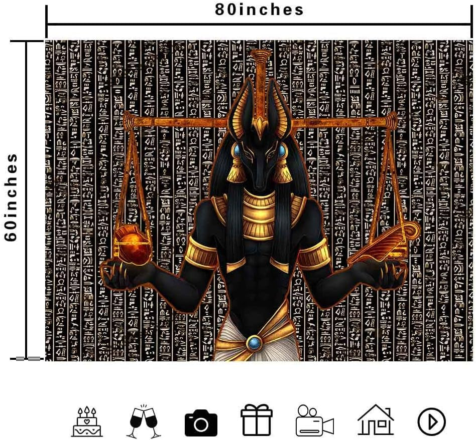 Egyptian Anubis Statue Tapestry Ancient Egypt Religious Mythical Tapestries 80 X60 Inch Egyptian Hieroglyphs Wall Art Decor for Living Room and Bedroom