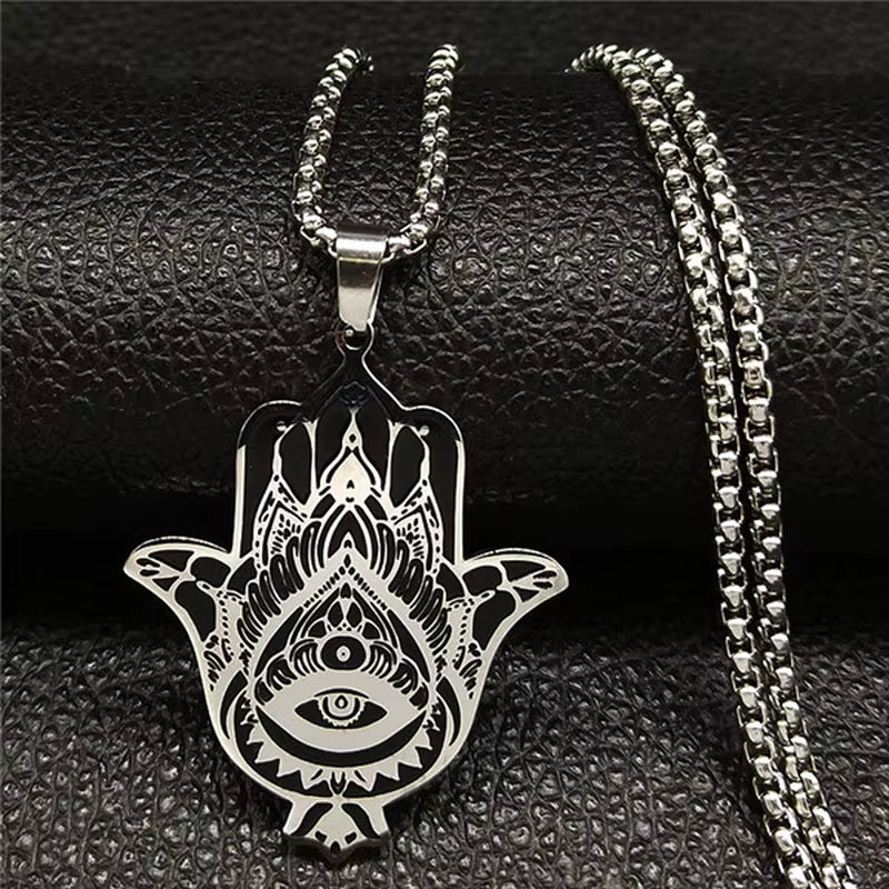 Hamsa Hand of Fatima Stainless Steel Necklaces Men Fatima´S Hand Turkish Eye Necklaces Pendants Jewelry Collier Homme N933S02