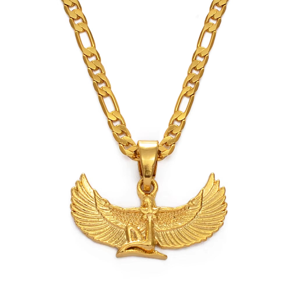 Fab Egyptian Goddess Pendant Necklaces Gold Color Wing Chains Ankh Bib Wicca Pagan Jewelry Egypt Religion #220206B