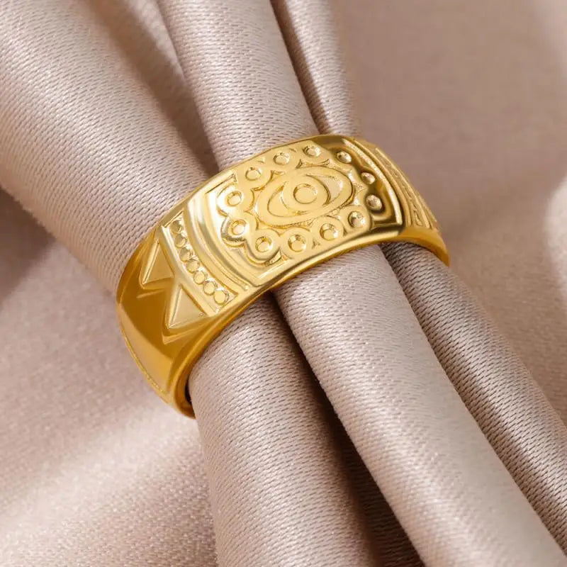 Rings for Women Stainless Steel Evil Eye Gold Color Open Ethnic Ring New Wedding Aesthetic Waterproof Jewelry Accessories Gift