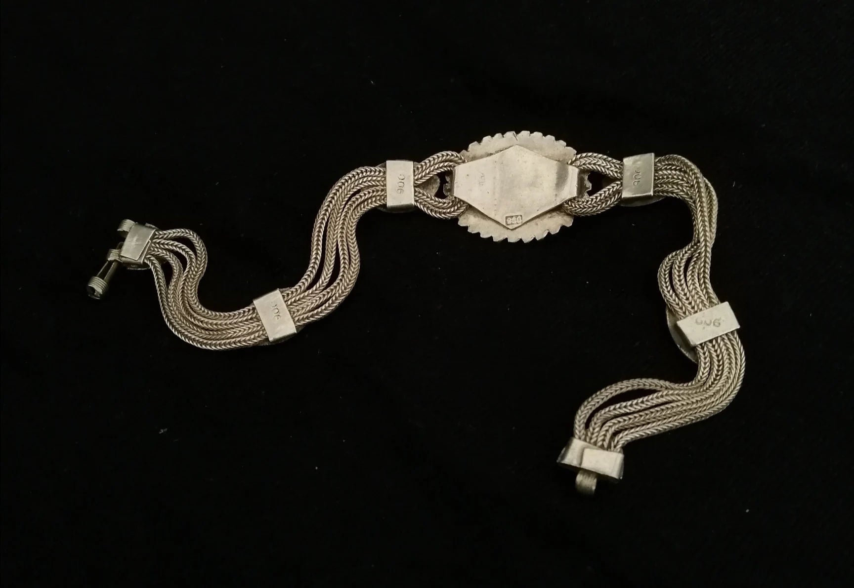 Byzantine Style Carnelian and Silver Multi-Strand Chain Bracelet