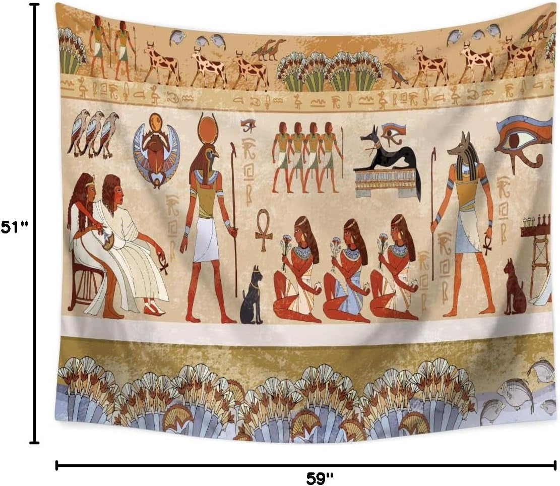 Egyptian Tapestry Wall Hanging Egyptian Ancient Religion Historical Tapestry Backdrop Cloth Egypt Egyptian Character for Home Dorm Living Room Decor. Multi 78X59Inc