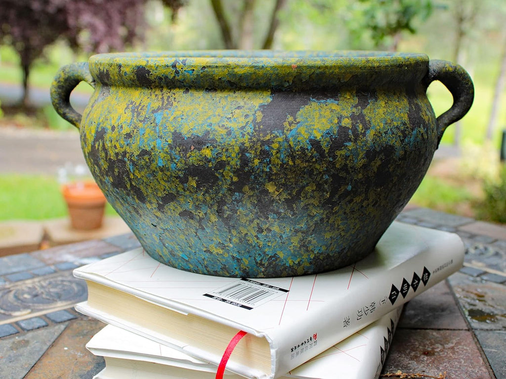Egyptian Era Designed Earthen Ware Terra-Cotta Vessel/Planter with Looped Handles (Spring Green)