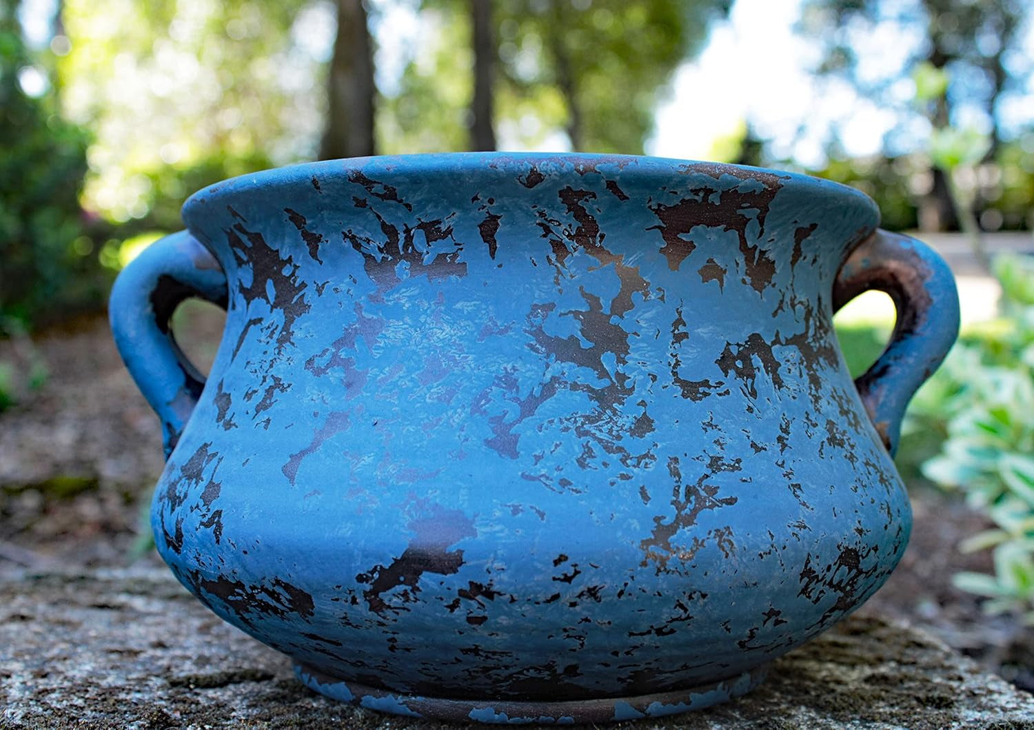 Egyptian Era Designed Earthen Ware Terra-Cotta Vessel/Planter with Looped Handles. Blue