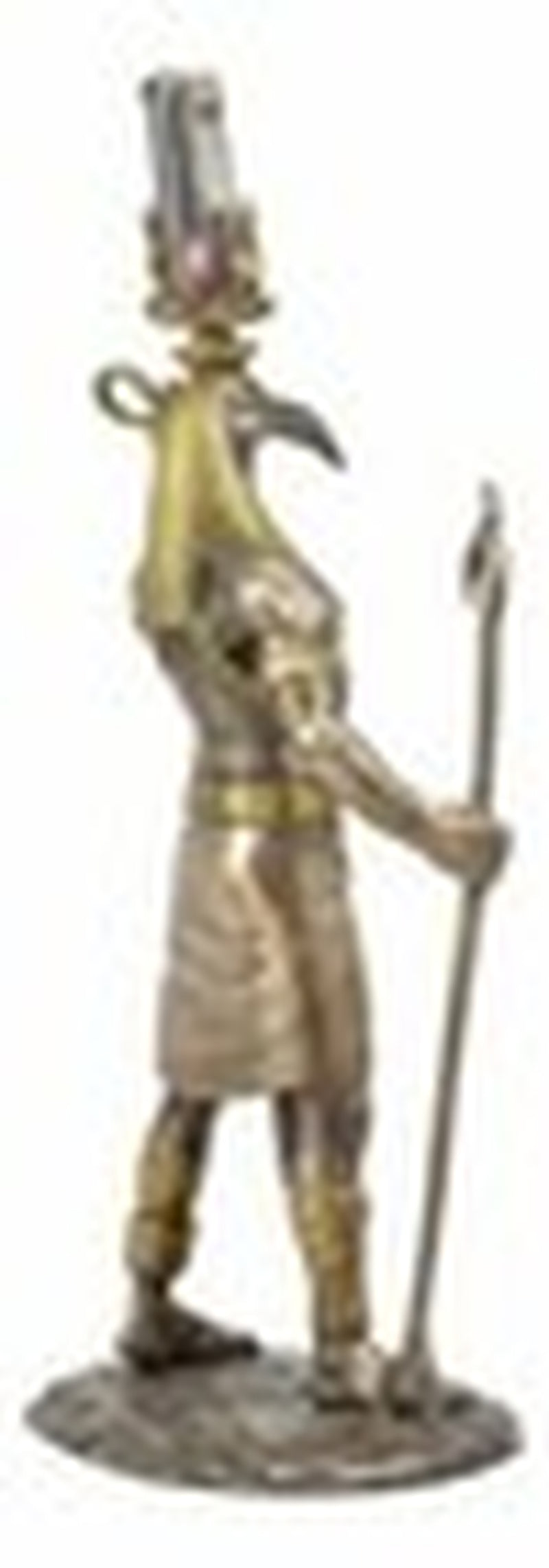 Bronzed Egyptian God of Technology Ibis Headed Thoth Holding Was and Ankh Statue