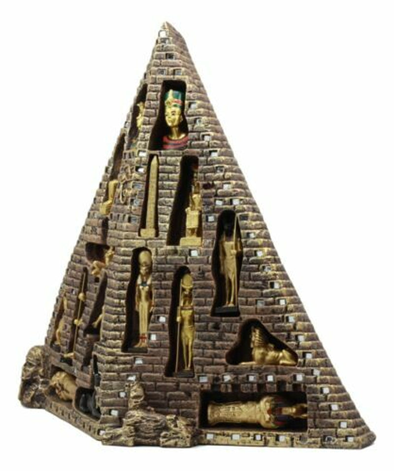 Egyptian Pyramid Statue with 16 Miniature Gods Anubis Osiris Isis Maat Bastet