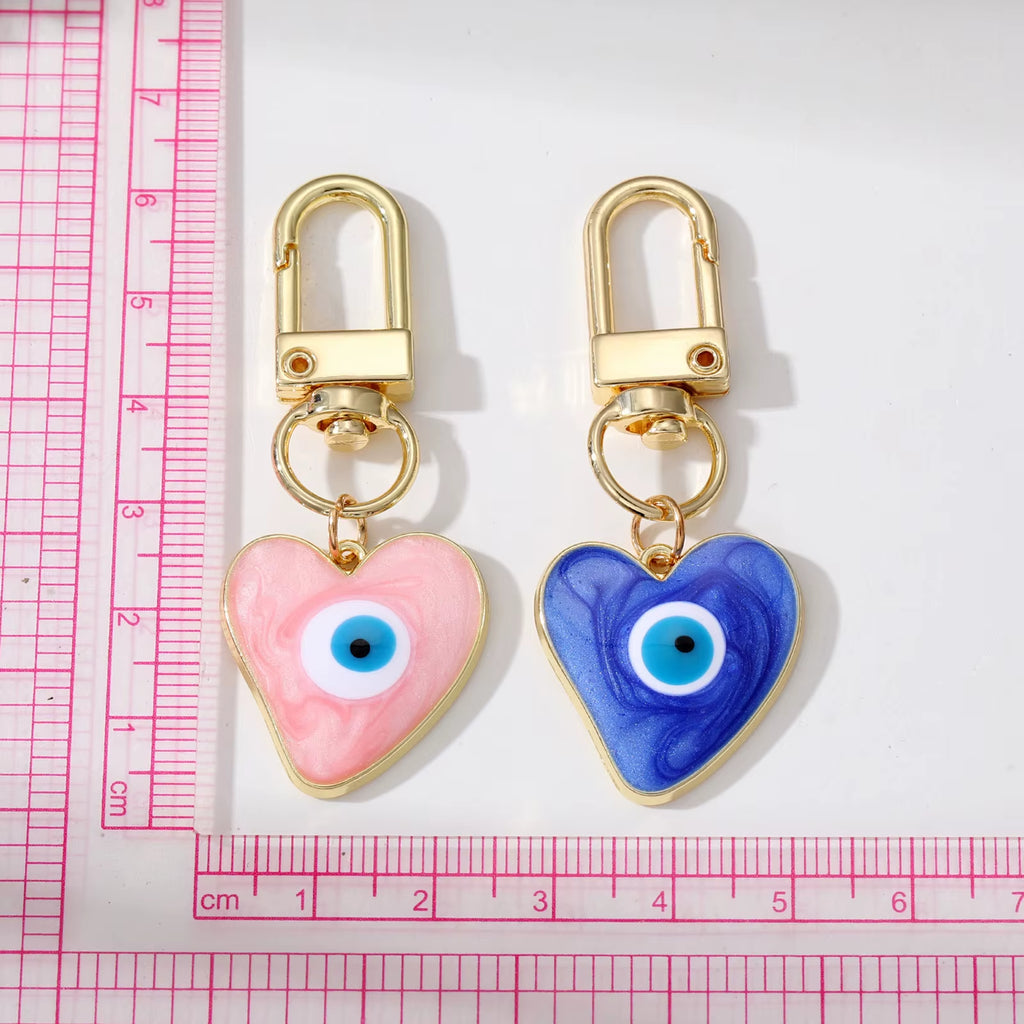 Fashion Keychain Turkish Heart Evil Eye Enamel Pendant Keychains Blue Eye Keyring School Bag Car Key Jewelry Accessories ,1Piece