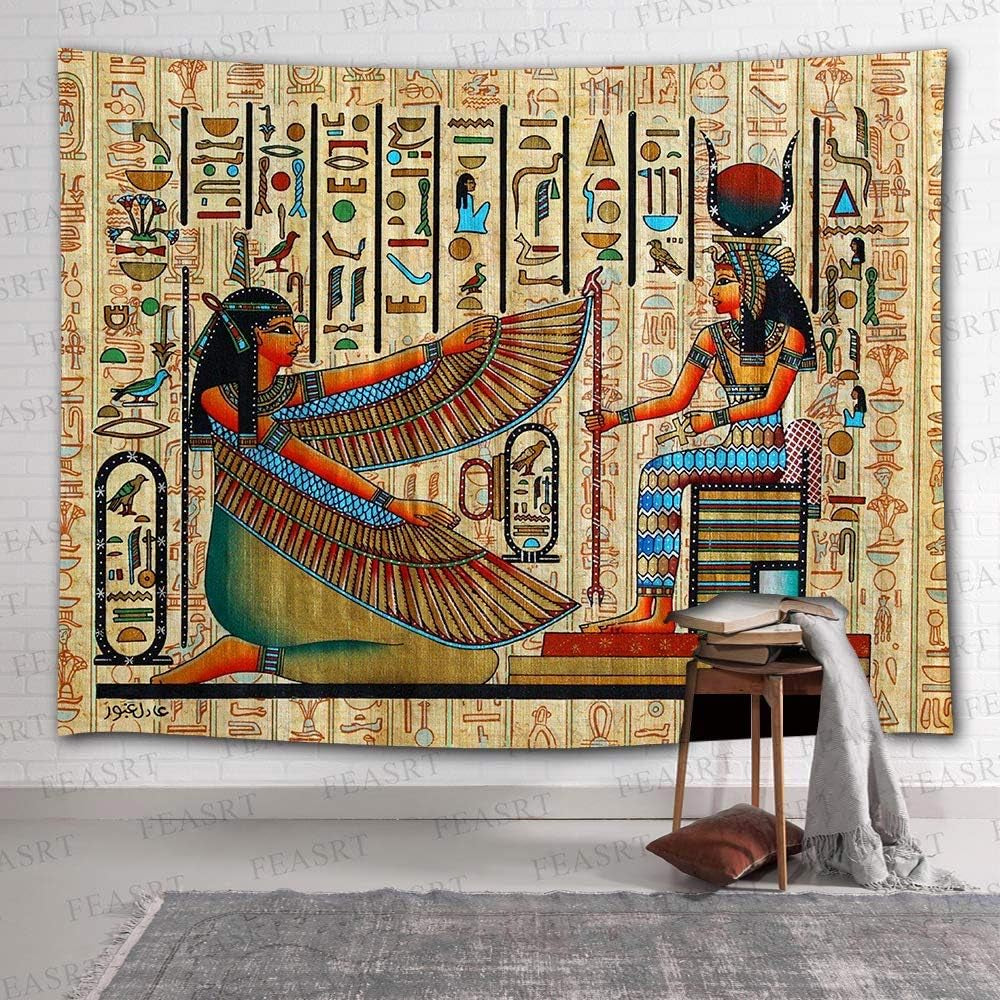 Egyptian Gods Tapestry Ancient Hieroglyphic Tapestry Wall Hanging Tapestries for Home Bedroom Living Room Apartment Dorm Office Decor 80X60 Inches GTQQAY130