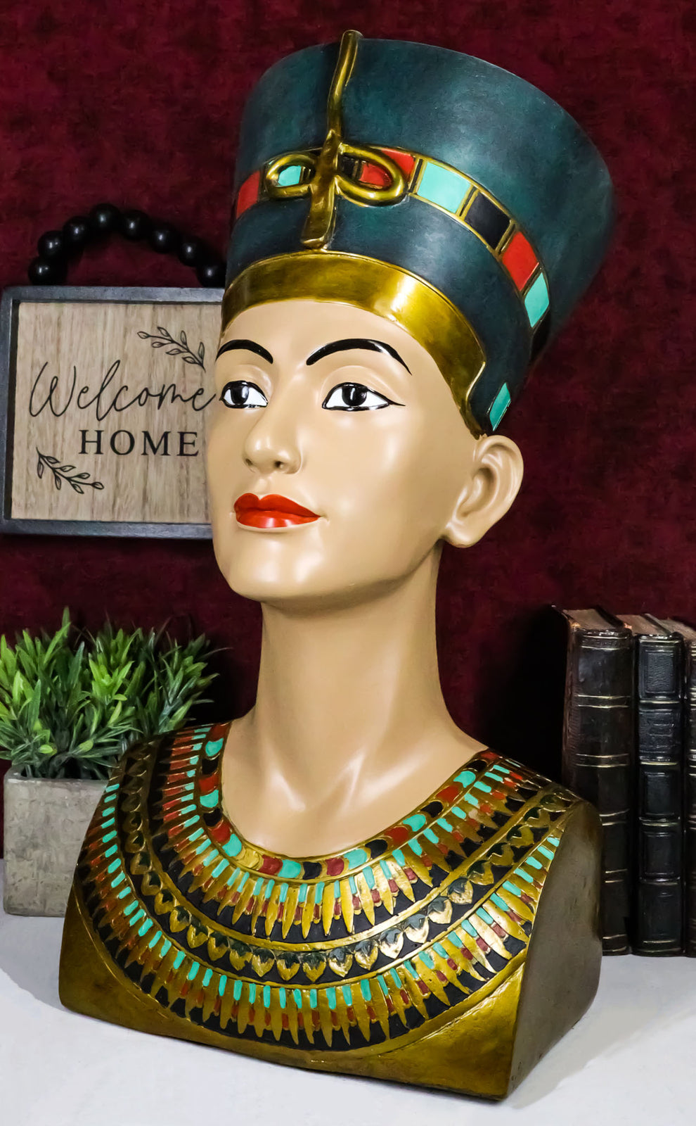 Ancient Egyptian Decorative Large Queen Nefertiti Bust 18" Tall Figurine Statue