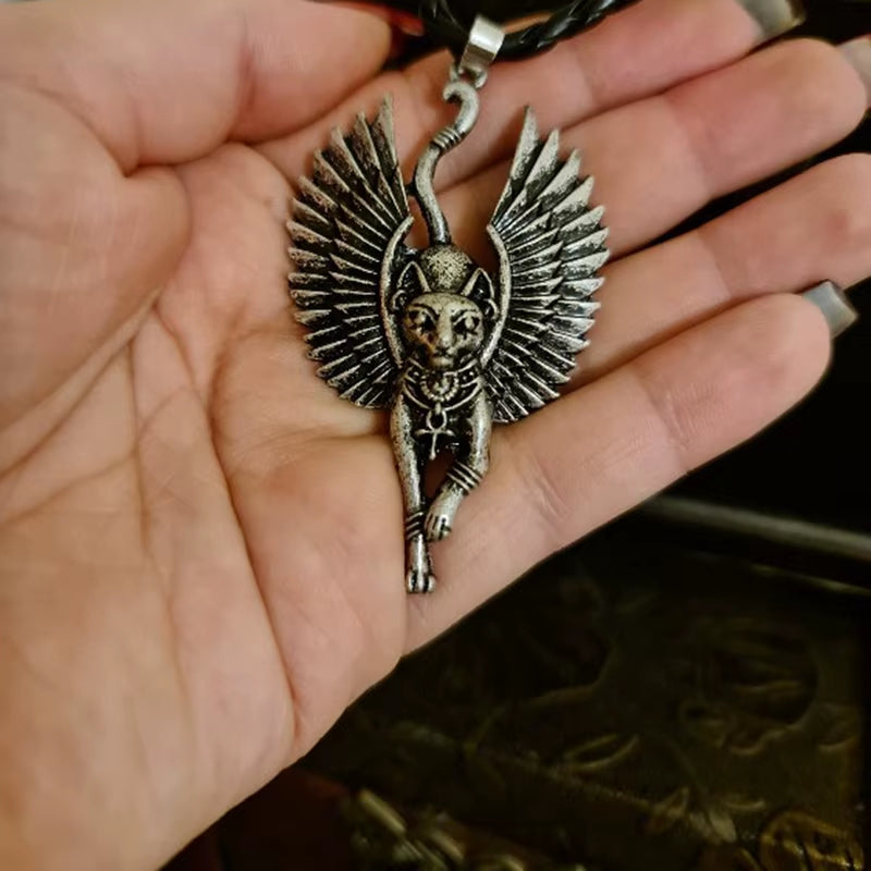 Ancient Egypt Bastet Statue Pendant Necklace Egyptian Sphinx WICCA Pagan Cat Necklaces Women Amulet Jewelry Unisex