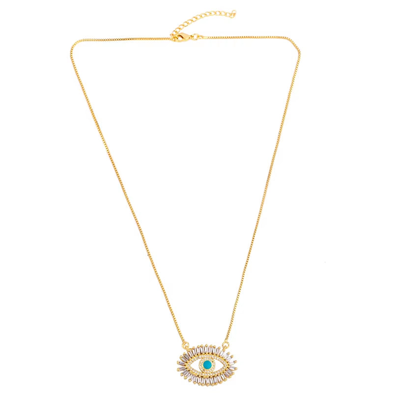 Gold Color Evil Eye Necklaces for Women Cubic Zirconia Turkish Blue Eye Necklaces Lucky Amulet Jewelry Olho Grego Nkeq01