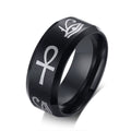 Egyptian Men Ankh Ring Stainless Steel Black Color Eye of Horus Fashion Wedding Band Key of Life Anillos Anniversary Party Gifts