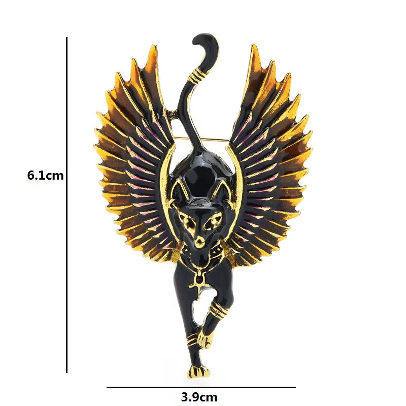 Flying Angel Cat with Wings Enamel Animal Brooch Pins Egypt Bastet God of Music & Family