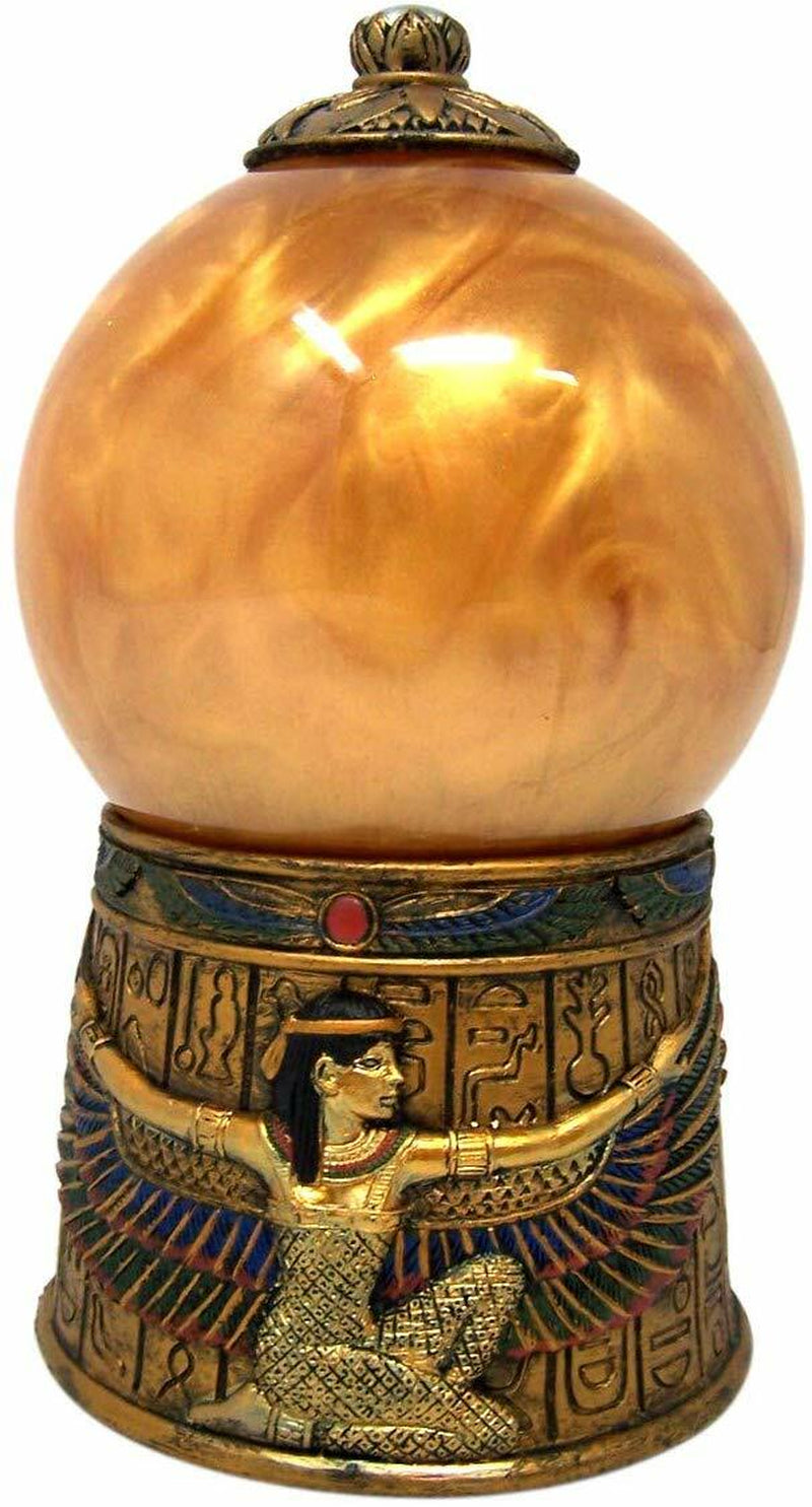 Ebros Egyptian Isis Kneeling with Open Wings Golden Sandstorm Ball Statue 7"H