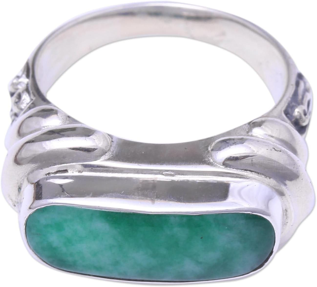 Artisan Handmade Men'S Quartz Ring Green from Indonesia .925 Sterling Silver Cocktail Single Stone Birthstone 'Ancient Wisdom'