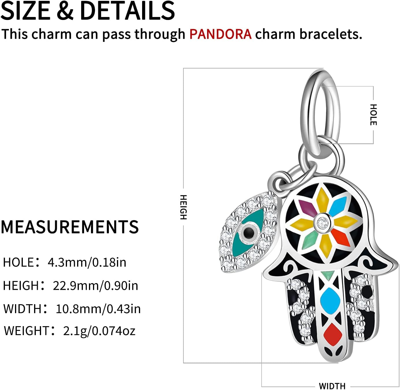 Evil Eye Charms 925 Sterling Silver Charms for Bracelet and Lucky Jewelry Hamsa Charm Fatima Charms Beads European Charm Evil Eye Compatible Bracelet Necklace for Women Mother Sister Gifts