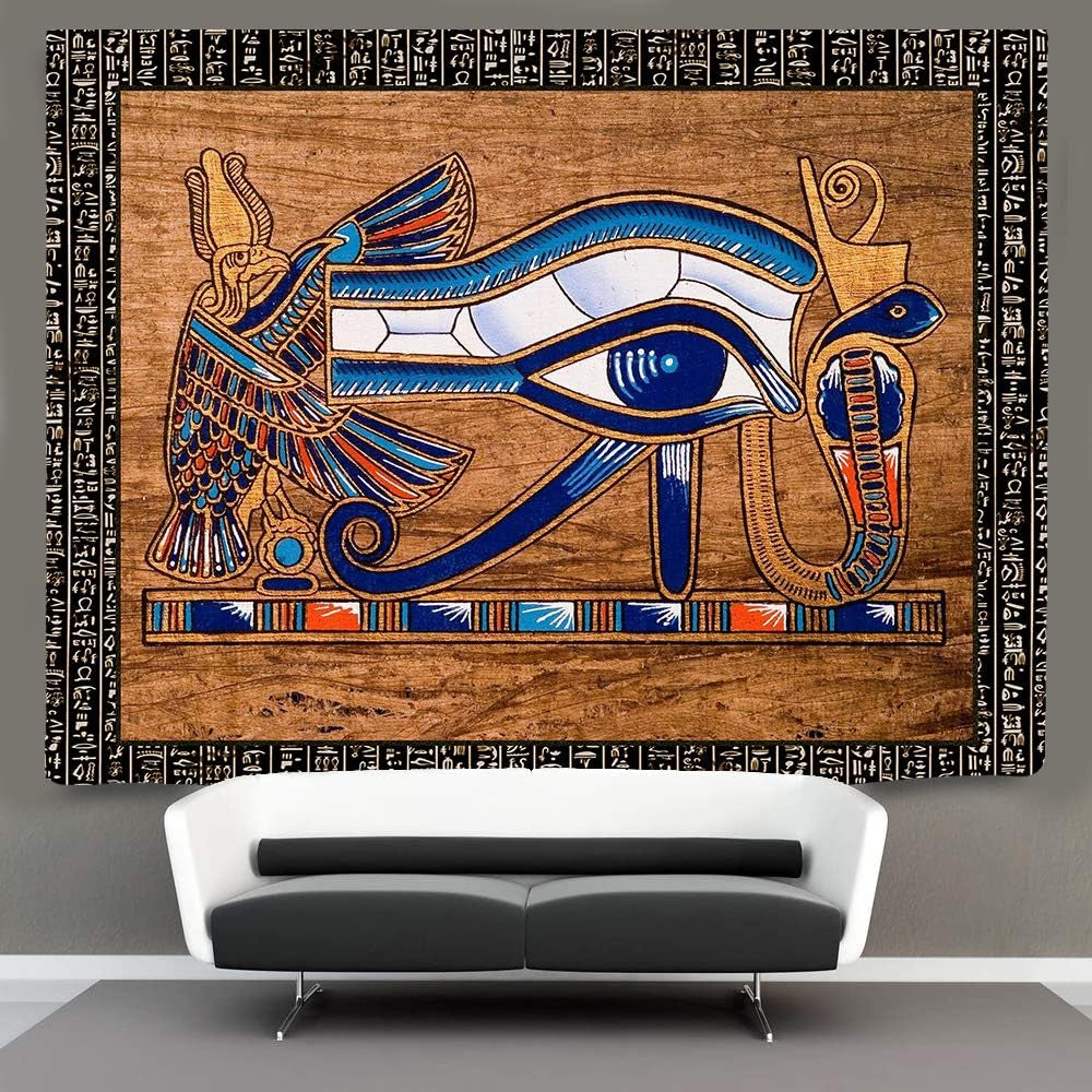 Egyptian Horus Eye Tapestry Ancient Egyptian Gods Pharaohs Hieroglyphic Tapestries Flannel 93X71Inch for Living Room and Bedroom Decoration