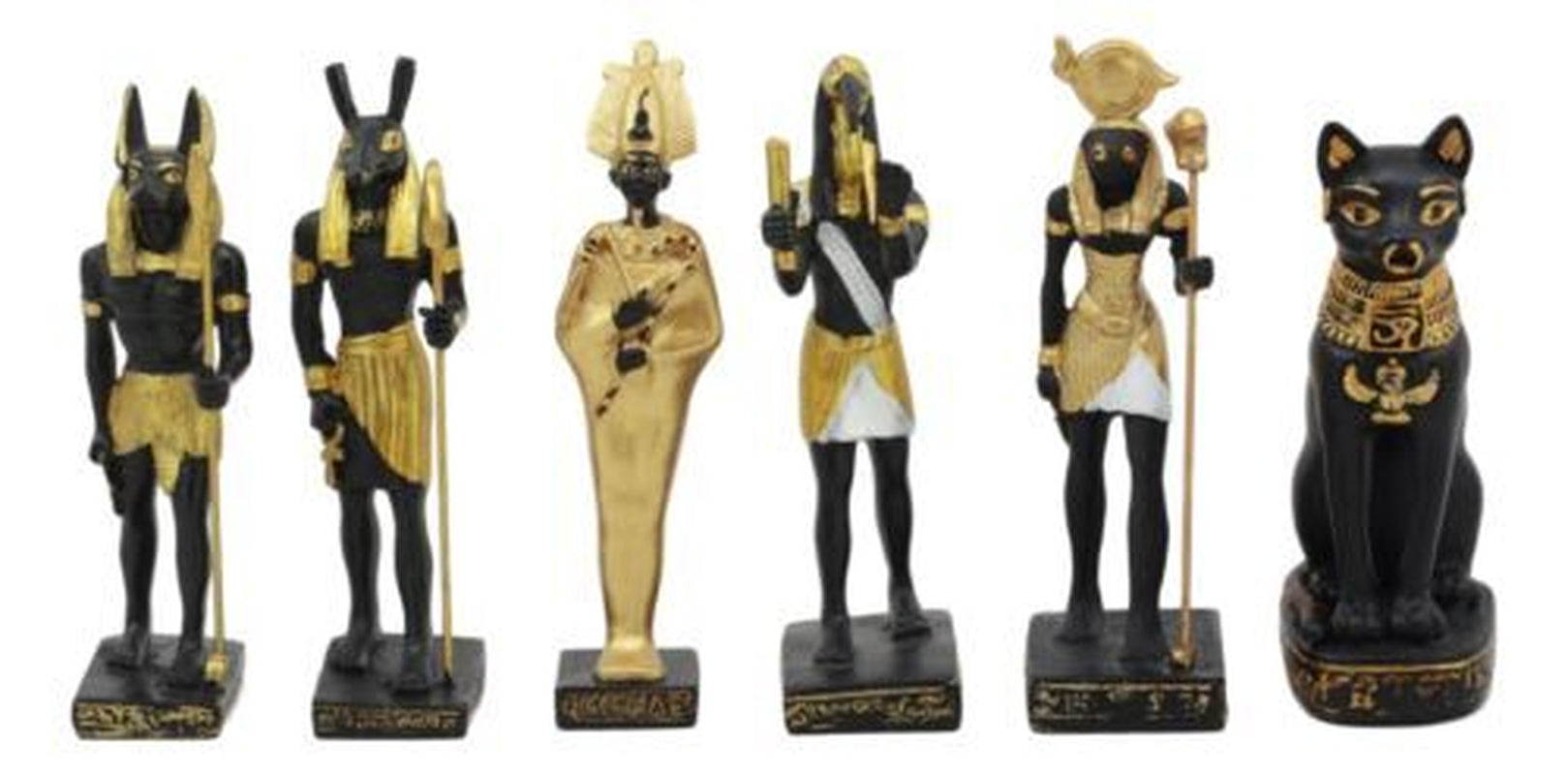 Egyptian Gods Anubis Osiris Seth Horus Bastet Thoth Miniature Statues Set of 6