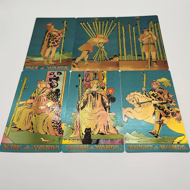 New Gold Tarot Cards Beautiful Waterproof Deck Mystery Board Game Colorful Divination Oracle with Gift Box