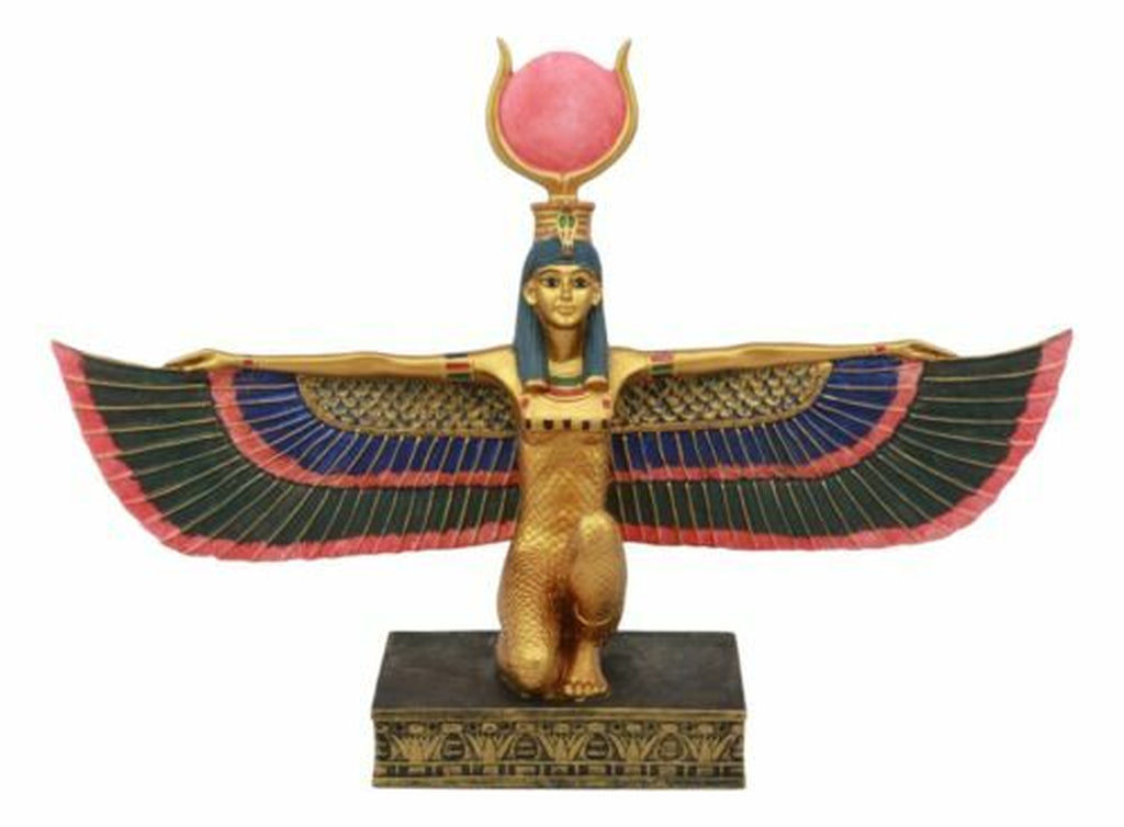 Egyptian Goddess of Motherhood Kneeling Isis with Open Wings Statue 12.75"Long