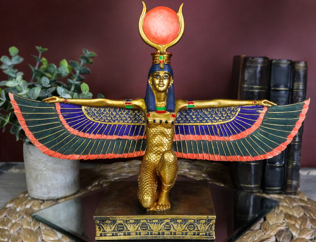 Ebros Egyptian Goddess Kneeling Isis with Open Wings Statue 12.75" Long