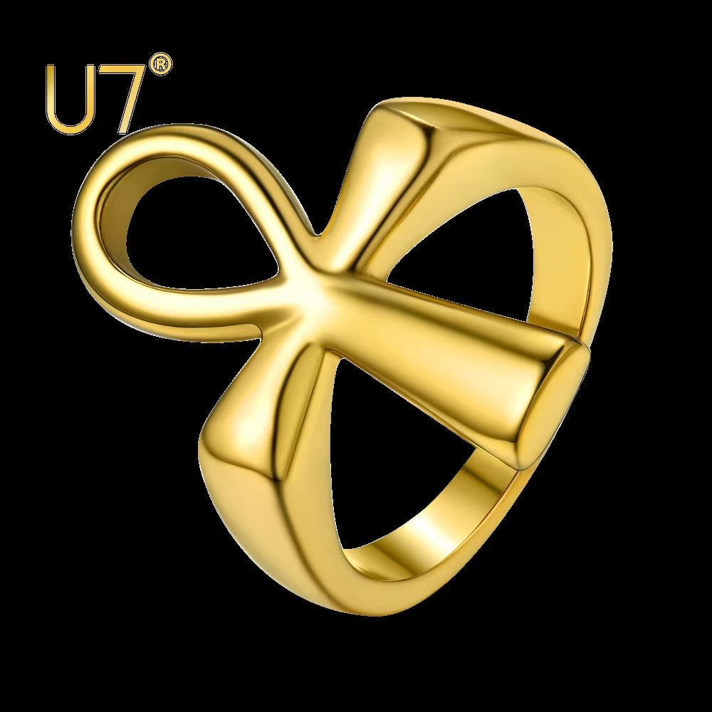 Stainless Steel Ankh Cross Rings for Men Women Egyptian Hieroglyphs Symbol Key of Life Charm Size 7-14 Egypt Jewelry Gift