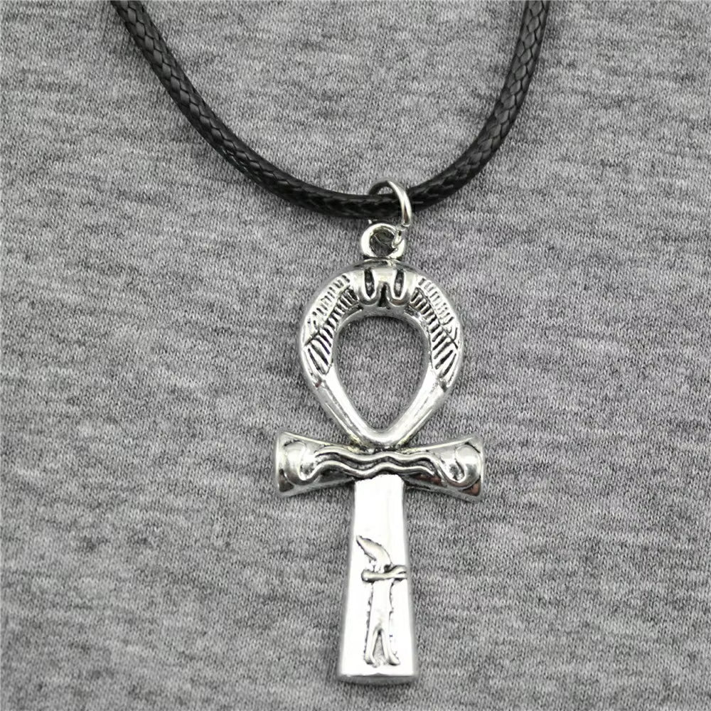 Egypt Ankh Cross Necklace Egypt Ankh Cross Wax Rope Chain Necklace Egypt Ankh Cross Pendant Black Leather Chain Necklace