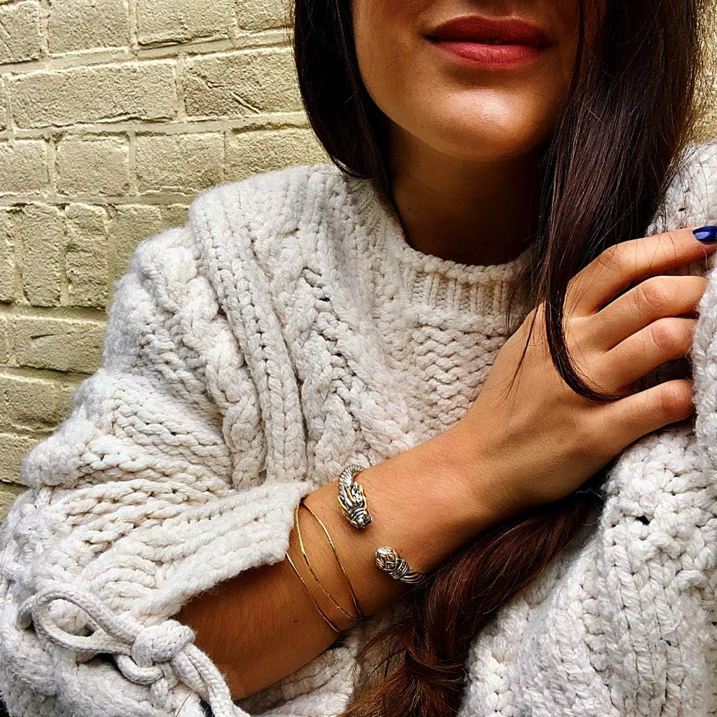 Jewelry Chinese Dragon Scale Ball, Dragon Cuff Bangle, Spring Open Two Tone Twisted Cable Vintage Cuff Bangle