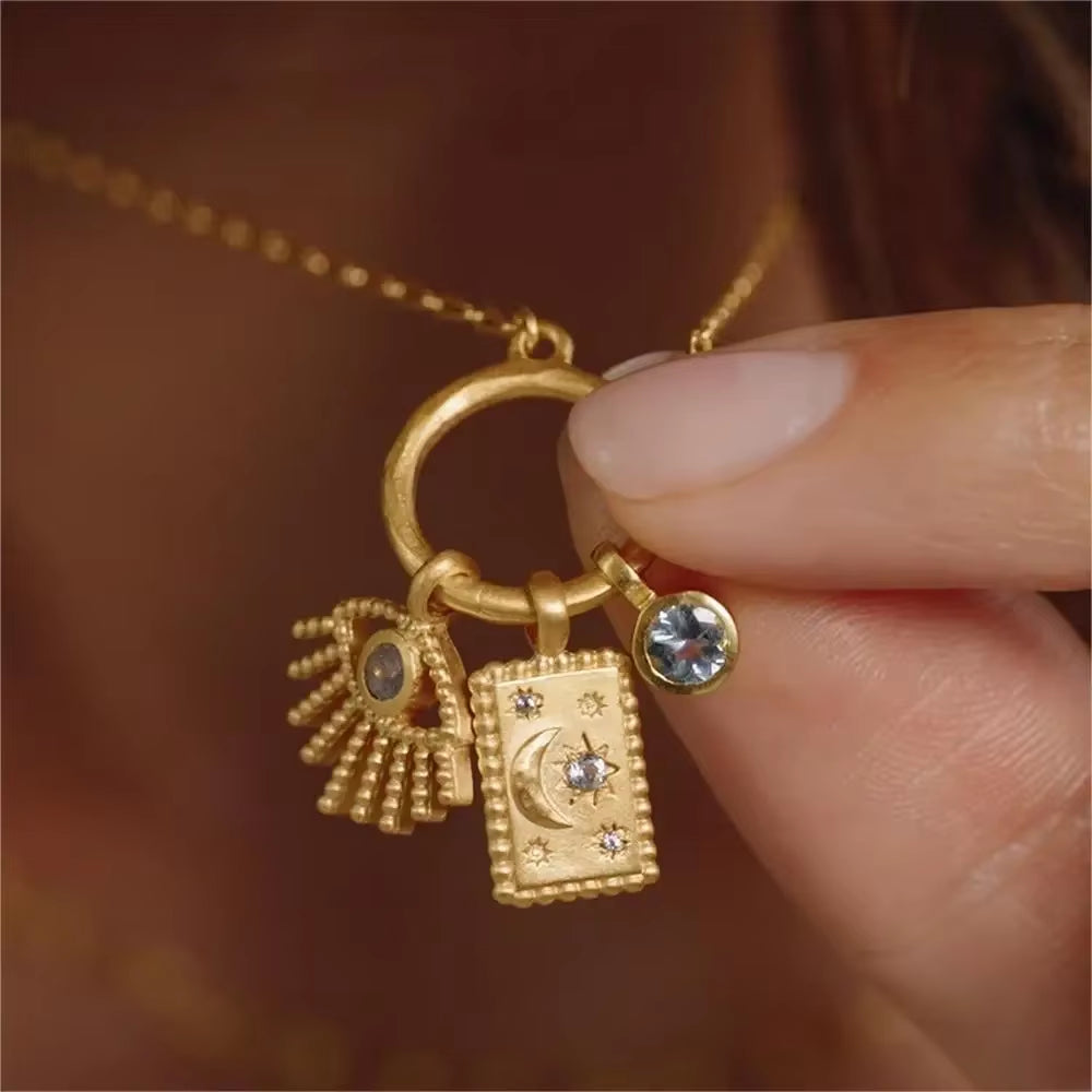 Exquisite Waterproof Moon Star Sun Evil Eyes Pendant for Women Charms Gold Color DIY Accessories Stainless Steel Jewelry