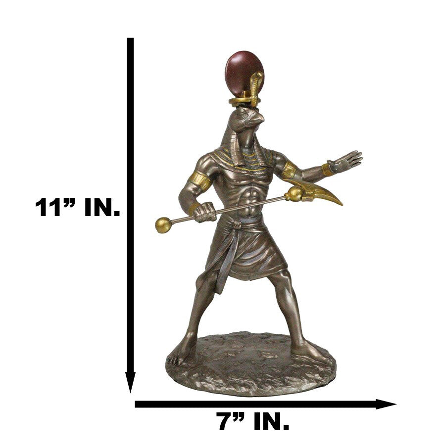 Egyptian Mythology God Horus Ra with Sun and Uraeus Disc Statue Heru Falcon