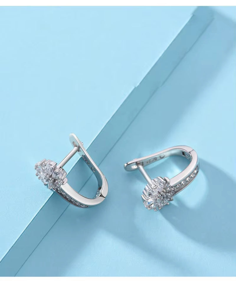 Fine Jewelry 925 Sterling Silver Earrings Inlaid with Zircon Crystal Flower Earrings Charm Jewelry for Women Gift Engagement Wed