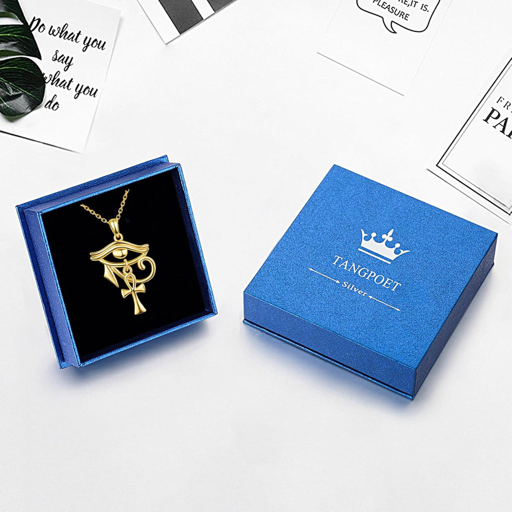 Eye of Horus with Ankh Pendant Necklace for Women Men 925 Sterling Silver Egyptian Protection Jewelry Gift for Birthday Christmas