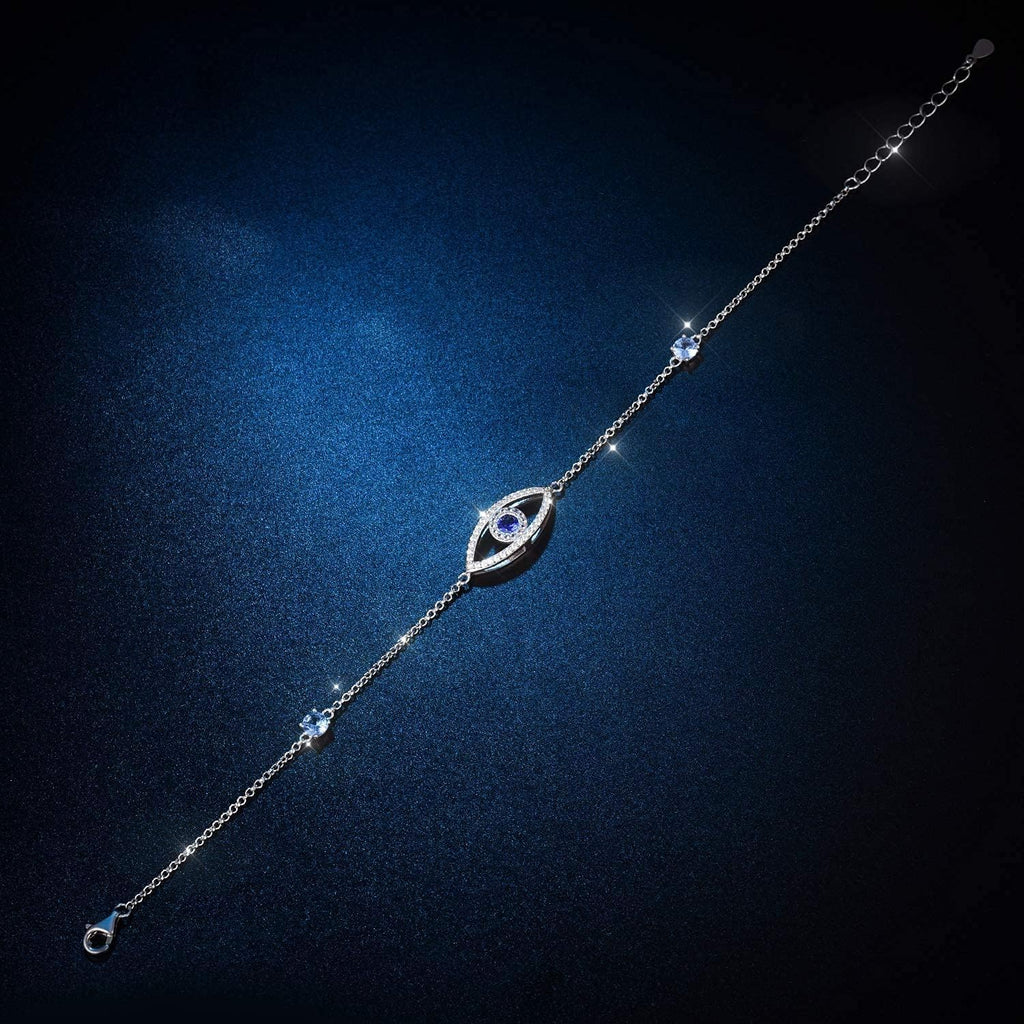 Evil Eye Anklet, Sterling Silver Adjustable Anklets for Womens,Cubic Zirconia Blue Evil Eye Jewelry Gifts for Women(Anklet 10 Inches)