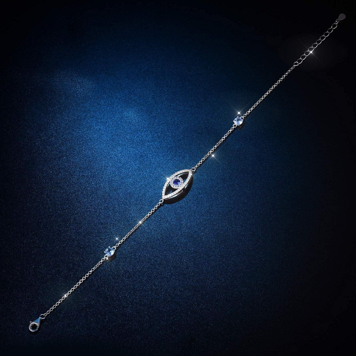 Evil Eye Anklet, Sterling Silver Adjustable Anklets for Womens,Cubic Zirconia Blue Evil Eye Jewelry Gifts for Women(Anklet 10 Inches)