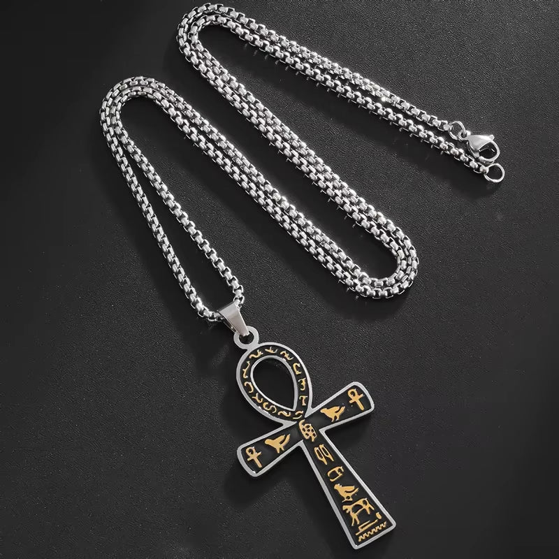Stainless Steel Ancient Egyptian Ankh Cross Life Key Totem Necklace Men and Women Lucky Amulet Jewelry