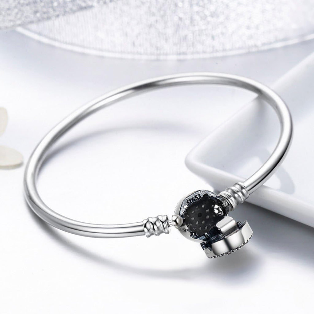 Evil Eye Bracelet Sterling Silver Clasp Charm Bangle Bracelet for Bead Charms with Sapphire Gemstones Evil Eye Clip Lock Stopper(17/19Cm/ 21Cm)